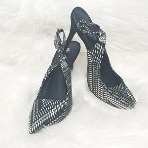 Charles by Charles David Black Geometric Pointed Toe Sling Back Slim High Heel 7